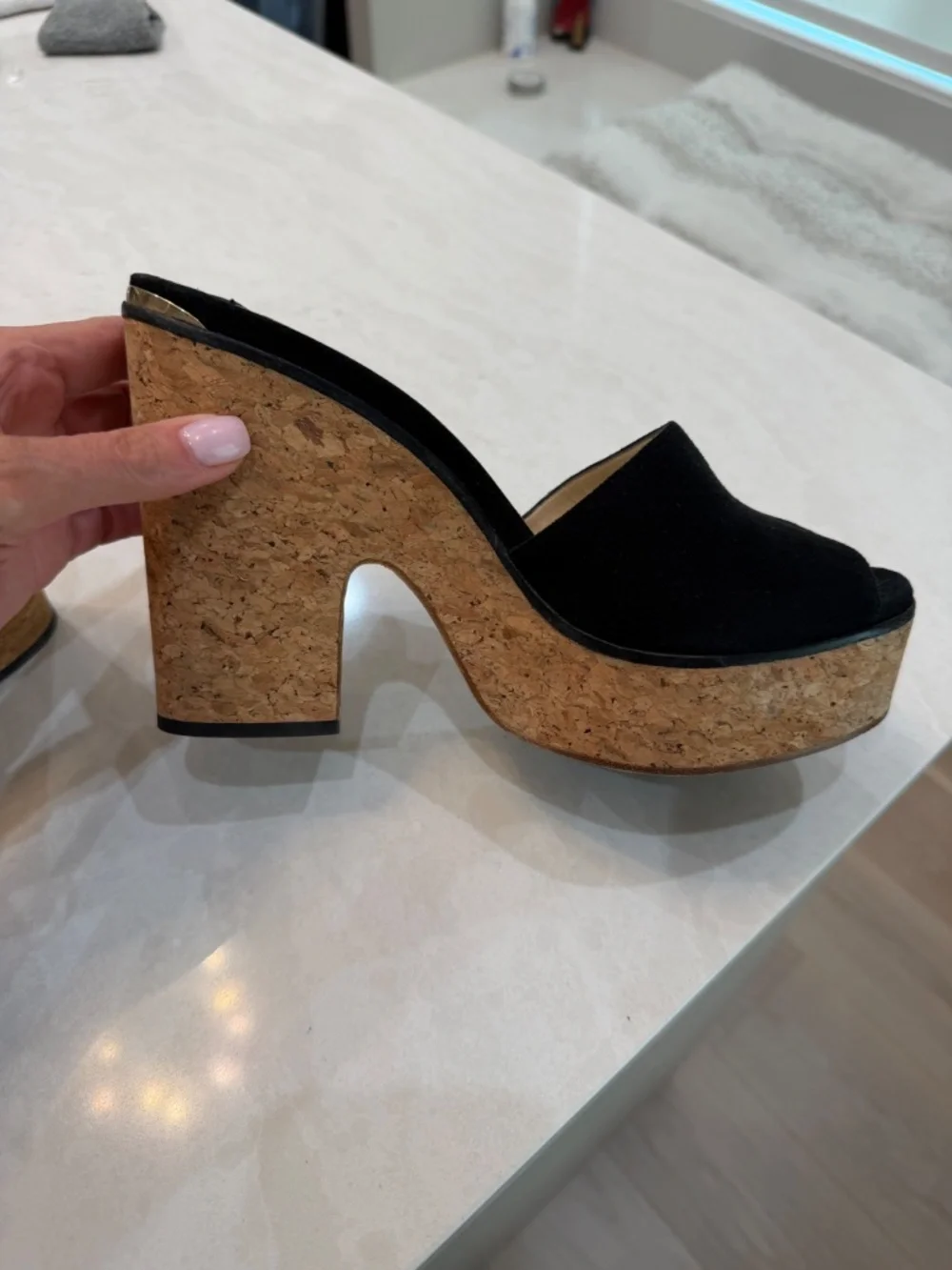 Jimmy Choo cork and black suede shoes size 42
